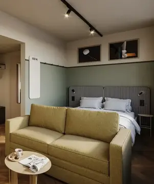 a room with a couch and a table