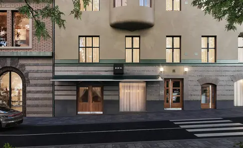 a building with a curved roof