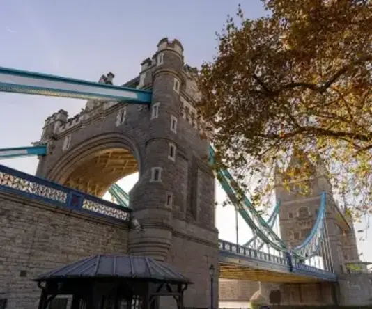 a bridge with a tree and a gazebo